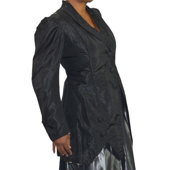 Antique Victorian Silk Blazer Jacket Black Coat Handmade Tailored Custom Small - Picture 13 of 16